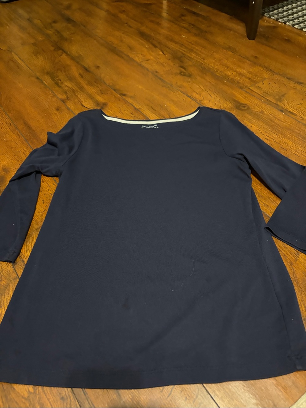 Talbots Navy Boatneck Long-Sleeve Top with Contrast Trim